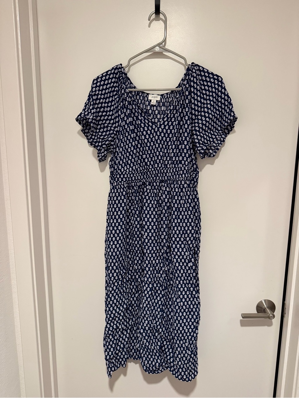 J. Crew Navy and White Printed Midi Dress